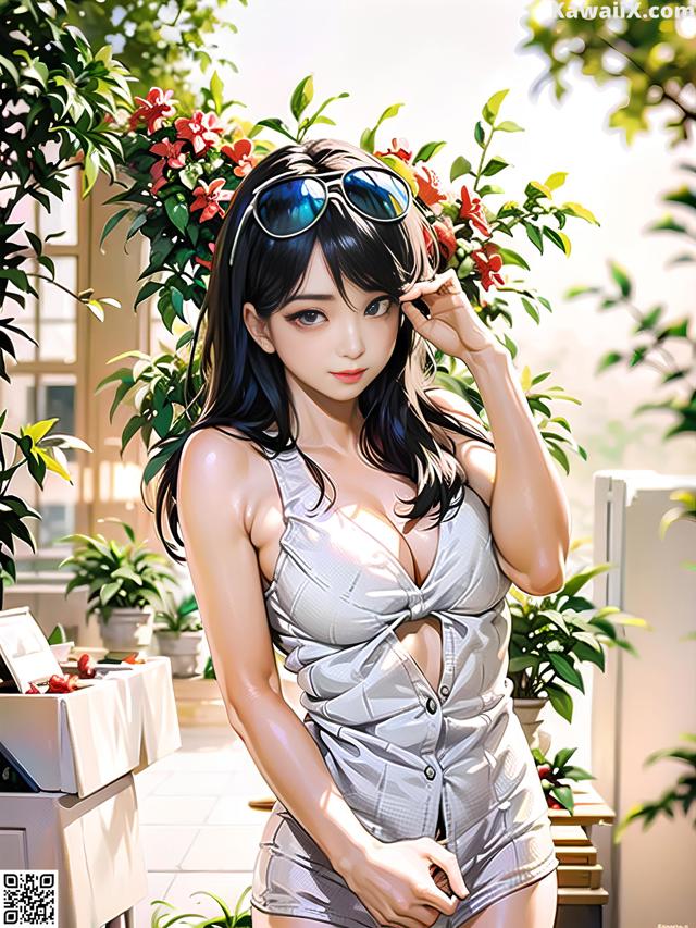 A woman in a bathing suit and sunglasses posing for a picture.